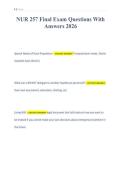 NUR 257 Final Exam Questions With&NewLine;Answers 2026