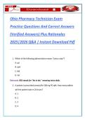 Ohio Pharmacy Technician Exam&NewLine;Practice Questions And Correct Answers&NewLine;&lpar;Verified Answers&rpar; Plus Rationales&NewLine;2025&vert;2026 Q&A &vert; Instant Download Pdf