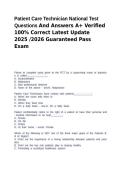Patient Care Technician National Test Questions And Answers A&plus; Verified 100&percnt; Correct Latest Update 2025 &sol;2026 Guaranteed Pass Exam