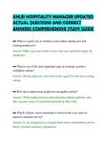 AHLEI HOSPITALITY MANAGER UPDATED&NewLine;ACTUAL QUESTIONS AND CORRECT&NewLine;ANSWERS COMPREHENSIVE STUDY GUIDE&NewLine;