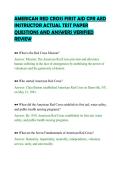 AMERICAN RED CROSS FIRST AID CPR AED&NewLine;INSTRUCTOR ACTUAL EXAM QUESTIONS&NewLine;AND CORRECT ANSWERS COMPLETE TEST&NewLine;PAPER