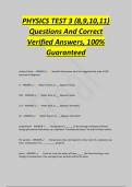 PHYSICS TEST 3 &lpar;8&comma;9&comma;10&comma;11&rpar;&NewLine;Questions And Correct&NewLine;Verified Answers&comma; 100&percnt;&NewLine;Guaranteed