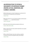 AN INTRODUCTION TO PHYSICAL&NewLine;GEOGRAPHY 4TH EDITION BY ROBERT&NewLine;UPDATED ACTUAL QUESTIONS AND&NewLine;CORRECT ANSWERS
