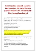 Texas Hazardous Materials Awareness Exam Questions and Correct Answers &lpar;Verified Answers&rpar; Plus Rationales 2026 Q&A &vert; Instant Download Pdf
