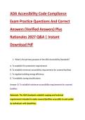 ADA Accessibility Code Compliance &NewLine;Exam Practice Questions And Correct &NewLine;Answers &lpar;Verified Answers&rpar; Plus &NewLine;Rationales 2027 Q&A &vert; Instant &NewLine;Download Pdf