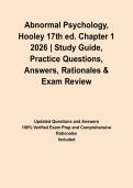 Abnormal Psychology&comma; Hooley 17th ed&period; Chapter 1 2026 &vert; Study Guide&comma; Practice Questions&comma; Answers&comma; Rationales & Exam Review 