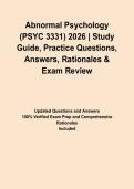 Abnormal Psychology &lpar;PSYC 3331&rpar; 2026 &vert; Study Guide&comma; Practice Questions&comma; Answers&comma; Rationales & Exam Review&NewLine;&NewLine;