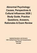 Abnormal Psychology&colon; Causes&comma; Perspectives & Cultural Influences 2026 &vert; Study Guide&comma; Practice Questions&comma; Answers&comma; Rationales & Exam Review&NewLine;&NewLine;