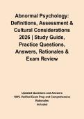Abnormal Psychology&colon; Definitions&comma; Assessment & Cultural Considerations 2026 &vert; Study Guide&comma; Practice Questions&comma; Answers&comma; Rationales & Exam Review&NewLine;&NewLine;
