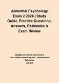 Abnormal Psychology Exam 2 2026 &vert; Study Guide&comma; Practice Questions&comma; Answers&comma; Rationales & Exam Review