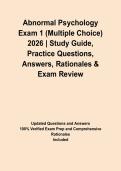 Abnormal Psychology Exam 1 &lpar;Multiple Choice&rpar; 2026 &vert; Study Guide&comma; Practice Questions&comma; Answers&comma; Rationales & Exam Review