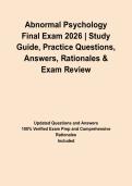 Abnormal Psychology Final Exam 2026 &vert; Study Guide&comma; Practice Questions&comma; Answers&comma; Rationales & Exam Review