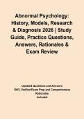 Abnormal Psychology&colon; History&comma; Models&comma; Research & Diagnosis 2026 &vert; Study Guide&comma; Practice Questions&comma; Answers&comma; Rationales & Exam Review&NewLine;&NewLine;