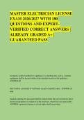 MASTER ELECTRICIAN LICENSE &NewLine;EXAM 2026&sol;2027 WITH 180 &NewLine;QUESTIONS AND EXPERT&NewLine;VERIFIED CORRECT ANSWERS &vert; &NewLine;ALREADY GRADED A&plus; &vert; &NewLine;GUARANTEED PASS