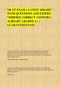 NR 327 EXAM 1 LATEST 2026&sol;2027 &NewLine;WITH QUESTIONS AND EXPERT&NewLine;VERIFIED CORRECT ANSWERS &vert; &NewLine;ALREADY GRADED A&plus; &vert; &NewLine;GUARANTEED PASS