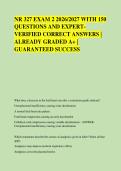 NR 327 EXAM 2 2026&sol;2027 WITH 150 &NewLine;QUESTIONS AND EXPERT&NewLine;VERIFIED CORRECT ANSWERS &vert; &NewLine;ALREADY GRADED A&plus; &vert; &NewLine;GUARANTEED SUCCESS