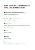BLOOD BANK EXAM 1 COMPREHENSIVE TEST&NewLine;PAPER QUESTIONS AND SOLUTIONS&NewLine;