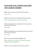 BLOOD BANK EXAM 1 UPDATED EXAM SCRIPT&NewLine;WITH COMPLETE ANSWERS&NewLine;