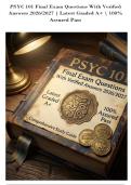 PSYC 101 Final Exam Questions With Verified Answers 2026&sol;2027 &vert; Latest Graded A&plus; &vert; 100&percnt; Assured Pass