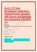 &NewLine;WGU C777 Web Development Applications &ndash; Original Practice Questions with Answers and Rationales Pass Guaranteed &lpar;GRADED A&plus;&rpar;&NewLine;