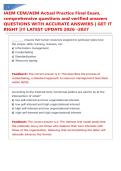 IAEM CEM&sol;AEM Actual Practice Final Exam&comma; &NewLine;comprehensive questions and verified answers &NewLine;QUESTIONS WITH ACCURATE ANSWERS &vert; GET IT &NewLine;RIGHT &vert;&excl;&excl;&excl; LATEST UPDATE 2026 -2027
