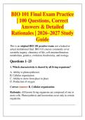 BIO 101 Final Exam Practice &NewLine;&vert; 100 Questions&comma; Correct &NewLine;Answers & Detailed &NewLine;Rationales &vert; 2026&ndash;2027 Study &NewLine;Guide