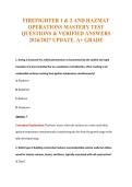 FIREFIGHTER 1 & 2 AND HAZMAT&NewLine;OPERATIONS MASTERY TEST&NewLine;QUESTIONS & VERIFIED ANSWERS&NewLine;2026&sol;2027 UPDATE&period; A&plus; GRADE