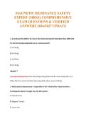 MAGNETIC RESONANCE SAFETY&NewLine;EXPERT &lpar;MRSE&rpar; COMPREHENSIVE&NewLine;EXAM QUESTIONS & VERIFIED&NewLine;ANSWERS 2026&sol;2027 UPDATE