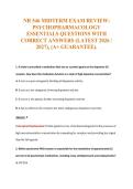 NR 546 MIDTERM EXAM REVIEW&colon;&NewLine;PSYCHOPHARMACOLOGY&NewLine;ESSENTIALS QUESTIONS WITH&NewLine;CORRECT ANSWERS &lpar;LATEST 2026 &sol;&NewLine;2027&rpar;&comma; &lpar;A&plus; GUARANTEE&rpar;&period;