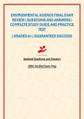 ENVIRONMENTAL SCIENCE FINAL EXAM REVIEW &vert; QUESTIONS AND ANSWERS &vert; COMPLETE STUDY GUIDE AND PRACTICE TEST