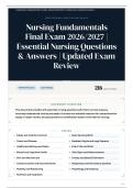 Nursing Fundamentals Final Exam 2026&sol;2027 &vert; Essential Nursing Questions & Answers &vert; Updated Exam Review