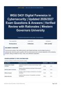 WGU D431 Digital Forensics in Cybersecurity - Updated 2026&sol;2027 Exam Questions & Answers - Verified Review with Rationales - Western Governors University