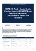 NURS 222 Week 1 Mental Health Nursing - Updated 2026&sol;2027 Exam Questions & Answers - Comprehensive Review with Rationales