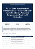 NU 545 Unit 6 Musculoskeletal Pathophysiology - Verified 2026&sol;2027 Exam Questions & Answers - Comprehensive Review with Rationales