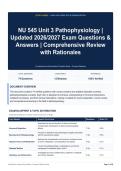 NU 545 Unit 3 Pathophysiology - Updated 2026&sol;2027 Exam Questions & Answers - Comprehensive Review with Rationales