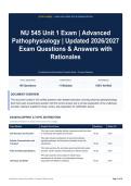NU 545 Unit 1 Exam - Advanced Pathophysiology - Updated 2026&sol;2027 Exam Questions & Answers with Rationales