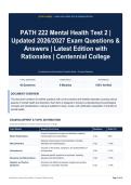PATH 222 Mental Health Test 2 - Updated 2026&sol;2027 Exam Questions & Answers - Latest Edition with Rationales - Centennial College