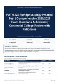 PATH 222 Pathophysiology Practice Test - Comprehensive 2026&sol;2027 Exam Questions & Answers - Centennial College Review with Rationales