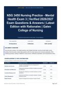 NSG 3450 Nursing Practice - Mental Health Exam 3 - Verified 2026&sol;2027 Exam Questions & Answers - Latest Edition with Rationales - Galen College of Nursing