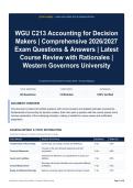 WGU C213 Accounting for Decision Makers - Comprehensive 2026&sol;2027 Exam Questions & Answers - Latest Course Review with Rationales - Western Governors University