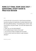 NURS 317 FINAL EXAM 2026&sol;2027 &ndash; QUESTIONS&comma; STUDY GUIDE & PRACTICE REVIEW