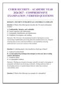 CYBER SECURITY &ndash; ACADEMIC YEAR &NewLine;2026&sol;2027 &ndash; COMPREHENSIVE &NewLine;EXAMINATION &vert; VERIFIED QUESTIONS 