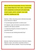Alberta Red Seal Automotive Service Technician &NewLine;Exam EXAM PRACTICE TEST 2026 &vert; QUESTIONS &NewLine;WITH ANSWERS & DETAILED EXPLANATIONS &NewLine;STUDY GUIDE LATEST UPDATE THIS YEAR &NewLine;INSTANT DOWNLOAD PDF