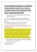 Clean Hands Hand Hygiene Certification &NewLine;Exam Questions And Correct Answers &NewLine;&lpar;Verified Answers&rpar; Plus Rationales 2026 &NewLine;Q&A &vert; Instant Download Pdf 