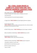NA 1 FINAL EXAM GRADE A&plus; &NewLine;COMPLETE QUESTIONS AND 100&percnt; &NewLine;VERIFIED ANSWERS &lpar;2026&sol;2027&rpar; PASS &NewLine;GUARANTEE 