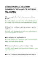 BUSINESS ANALYTICS 3RD EDITION&NewLine;EXAMINATION TEST COMPLETE QUESTIONS&NewLine;AND ANSWERS