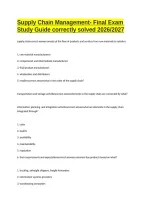 Supply Chain Management- Final Exam Study Guide correctly solved 2026&sol;2027
