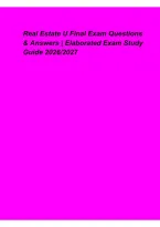 Real Estate U Final Exam Questions & Answers &ndash; Elaborated Exam Study Guide 2026&sol;2027
