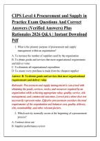 CIPS Level 4 Procurement and Supply in &NewLine;Practice Exam Questions And Correct &NewLine;Answers &lpar;Verified Answers&rpar; Plus &NewLine;Rationales 2026 Q&A &vert; Instant Download &NewLine;Pdf 