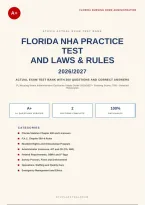 Florida NHA Practice Test Laws Rules Nursing Home Administrator 2026&sol;2027 &ndash; Questions and Answers &vert; 100&percnt; Verified &vert; Detailed Rationales &ndash; Pass Guaranteed &ndash; A&plus; Graded 